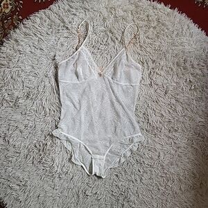 Blush White Floral Lace Sheer Lingerie Bodysuit Coquette Girl - XL Extra Large ✨